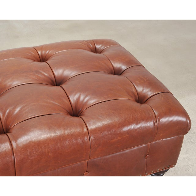 Ralph Lauren English Brierly Leather Writer's Ottoman 4 Ft For Sale - Image 9 of 18