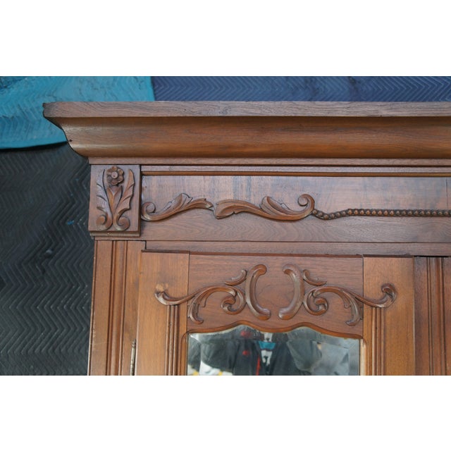 Antique Victorian Walnut Mirrored Clothing Armoire Wardrobe Closet Cabinet 87" For Sale - Image 9 of 17