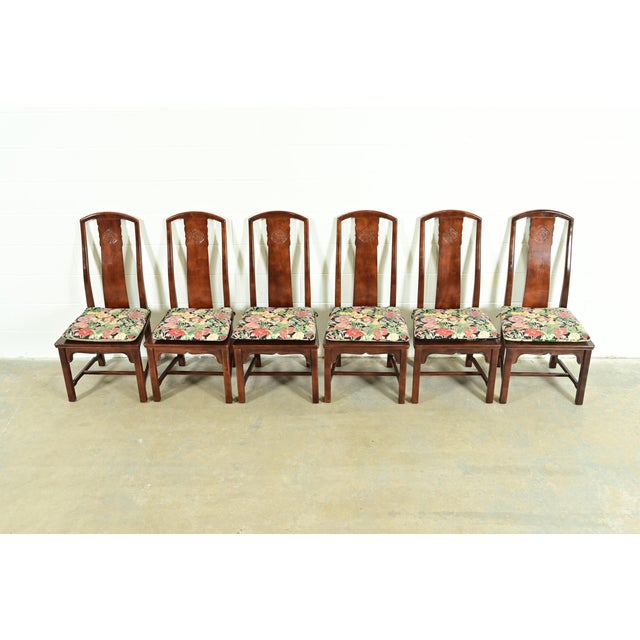 1970s Henredon Hollywood Regency Chinoiserie Sculpted Mahogany Dining Chairs, Set of Six For Sale - Image 5 of 17