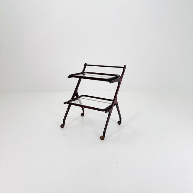Mid-Century Italian Serving Trolley in Wood and Glass by Cesare Lacca, 1950s For Sale - Image 5 of 11