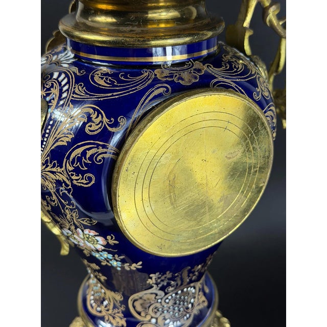 Antique French Cobalt Blue Porcelain Vase Clock with Gilt Bronze Mounts, 1890s For Sale - Image 17 of 18