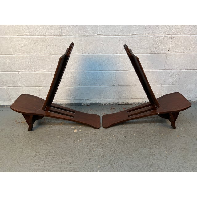 Black Mid 20th Century Pair of Geometric Carved Low Slung Tribal Palaver Chief Chairs For Sale - Image 8 of 13