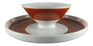 Mid-Century Japanese Footed Rice Bowl and Plate Service for 8 Dinnerware Set - 16 Piece