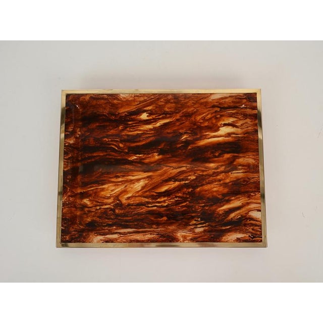 Rectangular Tortoiseshell Effect Acrylic Glass and Brass Serving Tray from Dior, Italy, 1970s For Sale - Image 6 of 13