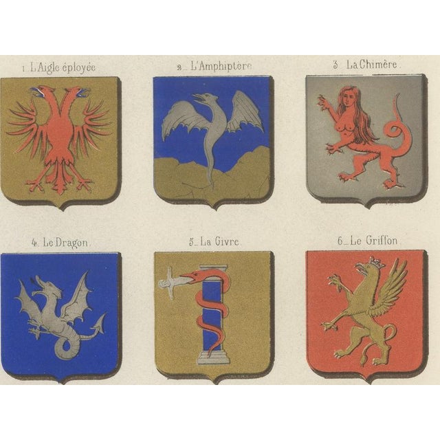 Ferdinand Séré, Chimerical Beasts in Heraldry, Dragons and Griffins, 1851, Chromolithograph For Sale - Image 4 of 9