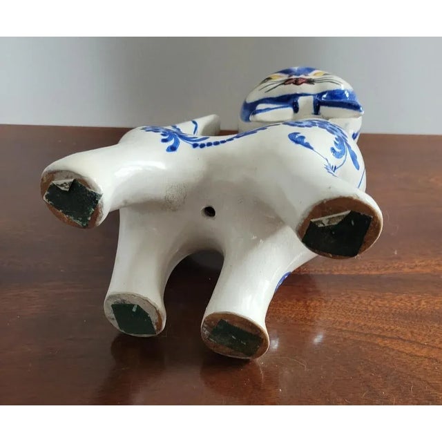 Ceramic Vintage Italian Blue and White Glazed Cat With Bowtie For Sale - Image 7 of 7