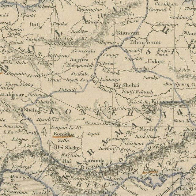 Paper Antique Map of Turkey in Asia with Tableland Profile by Dower, 1845 For Sale - Image 7 of 12