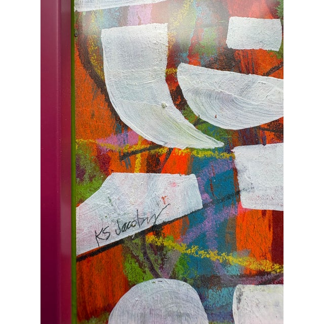 2025 Bright Southern Abstract Painting in Custom Frame For Sale - Image 4 of 8