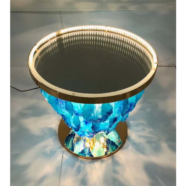 Italian Delicatezza Gold Blue Murano Glass Leaves Table by Fabio LTD For Sale - Image 6 of 9