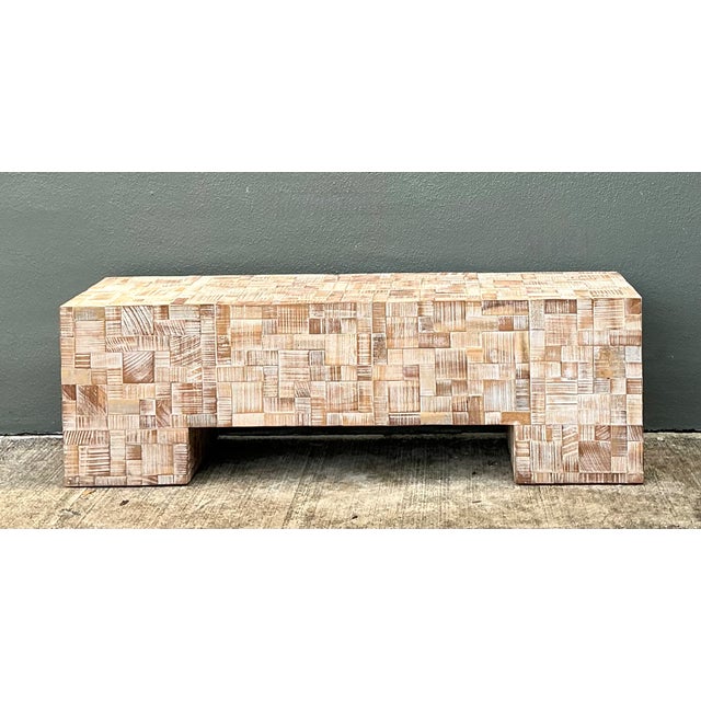 Vintage Geometric Patterned Wood Bench For Sale In West Palm - Image 6 of 12