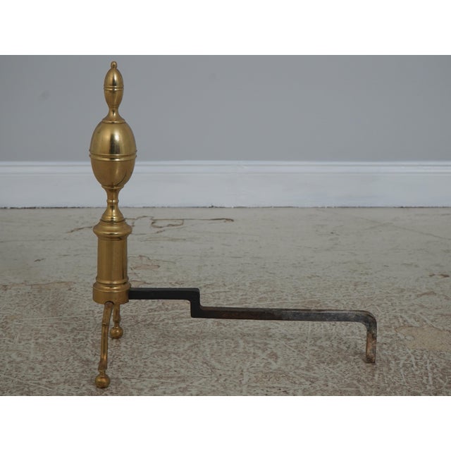 Traditional Pair Virginia Metalcrafters Colonial Style Brass Fireplace Andirons For Sale - Image 3 of 13