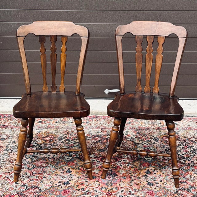 Late 20th Century Vintage Ethan Allen Old Tavern Antiqued Pine Country Dining Side Chairs 12-6031 - a Pair For Sale - Image 5 of 13