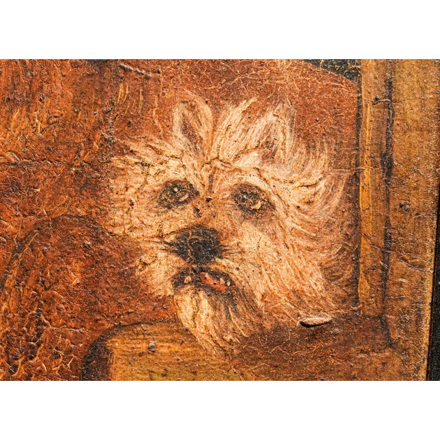 Wood Rustic Dog House Scene Framed Antique Animal Portrait Oil Painting of Dogs For Sale - Image 7 of 9