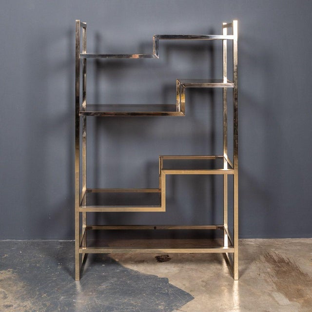 20th Century Italian Brass & Smokey Glass Etagere Shelves, 1970s For Sale - Image 12 of 14