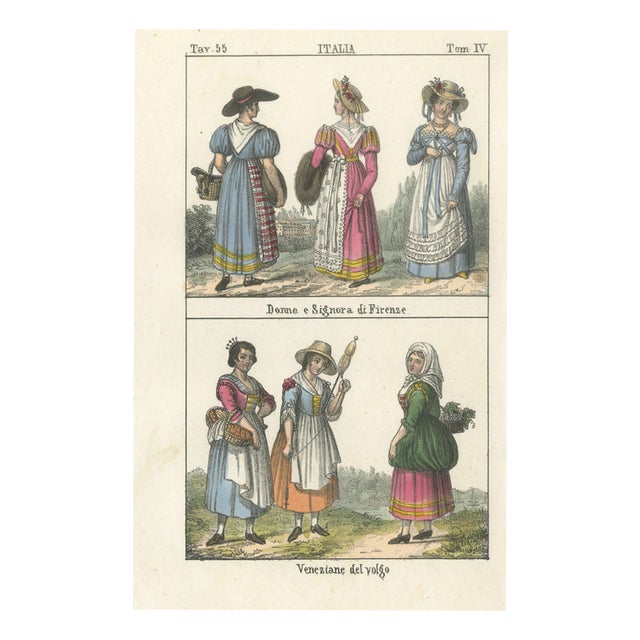 Women and a Lady of Florence with Venetian Women of the People, 1842, Paper For Sale