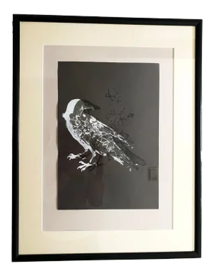 "Raven Spirit" Contemporary Color White Screen Print, Framed