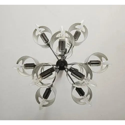 Minimalist Space Age 12-Arm Cubic Chandelier attributed to Gaetano Sciolari, Italy, 1970s For Sale - Image 6 of 10