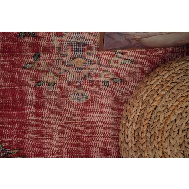 1970s Vintage Turkish Handmade Wool Cotton Red Area Rug For Sale In San Francisco - Image 6 of 12