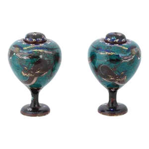 Antique Pair of Japanese Cloisonne Enamel Dragon and Phoenix Bird Jars