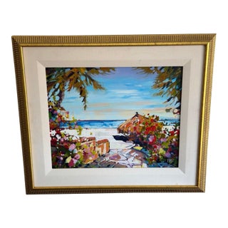 Original Rick Bond “Caribbean” Tropical Coastal Landscape Painting, Framed For Sale
