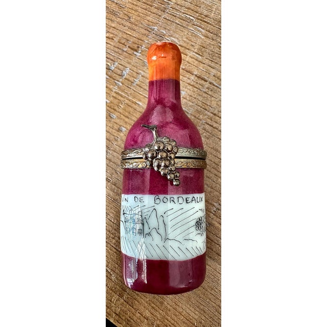 Vintage Limoges Hand-Painted "Vin De Bordeaux" Wine Bottle Trinket Box For Sale - Image 4 of 6