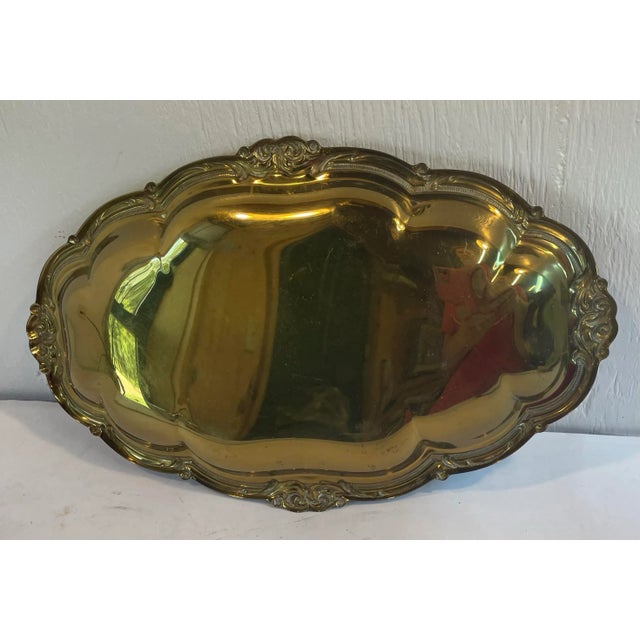 Mid 20th Century Vintage Solid Brass Scalloped Tray For Sale - Image 5 of 5