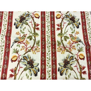 Brunschwig & Fils Le Lec Border Linen Print Teal Melon on Cream Multi Purpose Fabric - Sold by the Yard For Sale