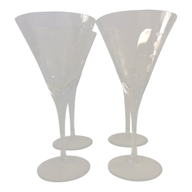 Modern Floral Etched Wine Glasses S/4 For Sale