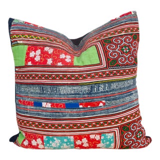 Large Antique Hmong Patch Pillow For Sale