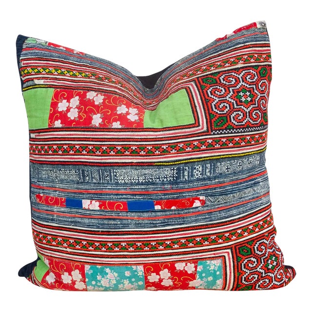 Large Antique Hmong Patch Pillow For Sale
