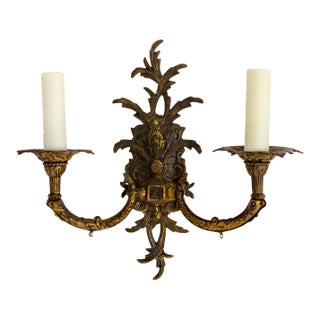 1940s Cast Brass Acanthus Leaves 2-Light Sconce For Sale