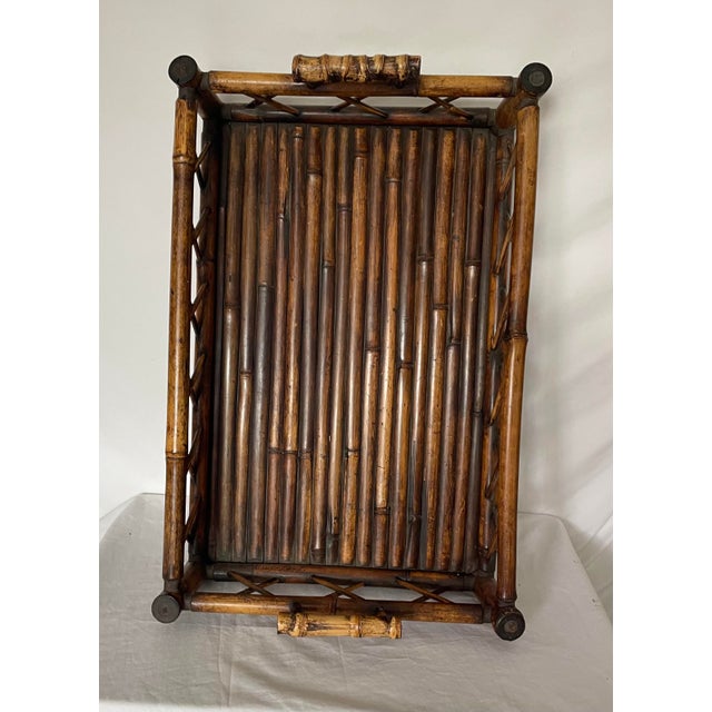 Vintage Boho Bamboo Wicker Rattan Serving Tray Mid Century With Folding Stand For Sale - Image 12 of 12