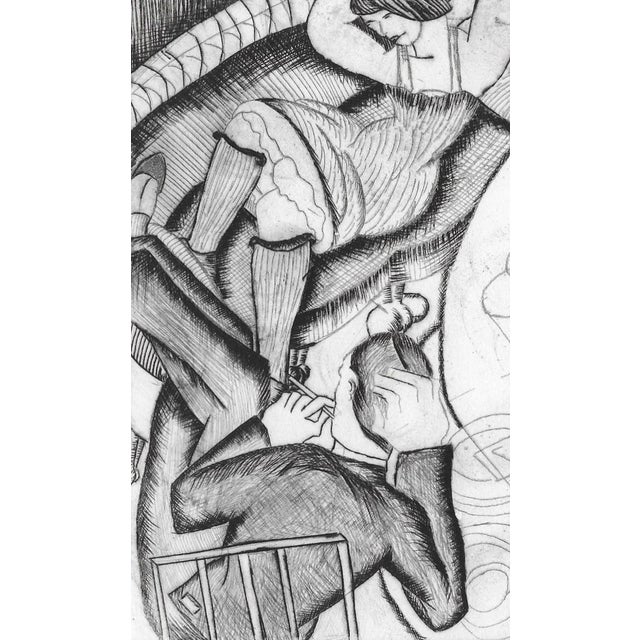 Unsigned MCM etching showing the interior of a house.