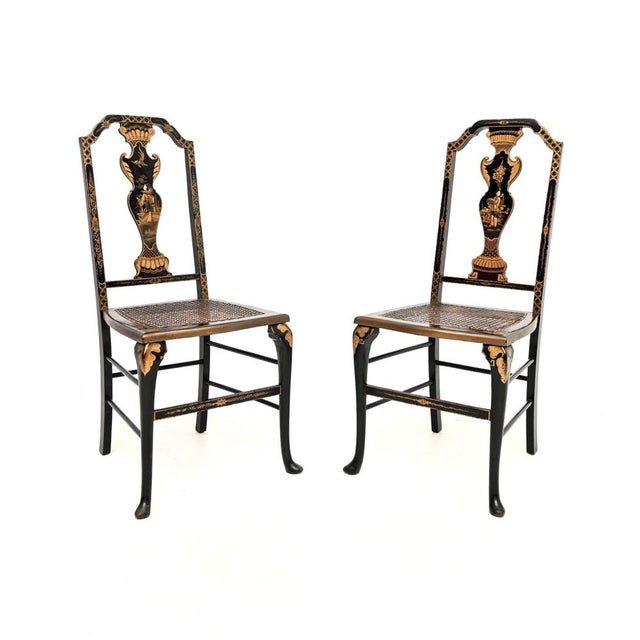 Antique Lacquered Chinoiserie Side Chairs, 1900, Set of 2 For Sale - Image 12 of 12