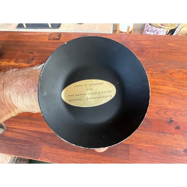 Mid 20th Century Denmark Teak & Black Metal Candleabra For Sale - Image 4 of 4