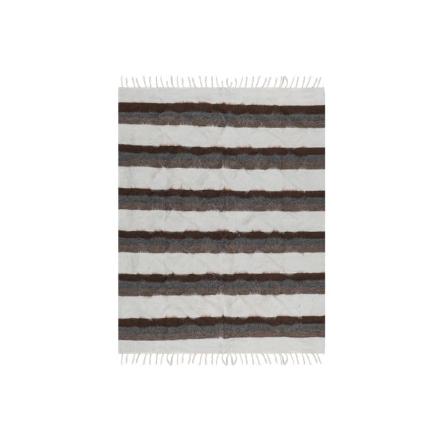 Striped Turkish Siirt Blanket - Shagy Carpet For Sale - Image 13 of 13