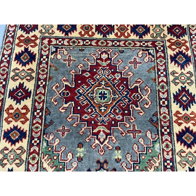 Textile Gray, Cream and Red Kazak Wool Runner Rug, Tribal Hallway Rug, 2'10" X 6'7" For Sale - Image 7 of 15