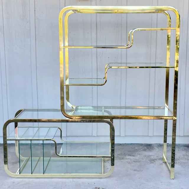 Brass 1980s Milo Baughman Style Modular Brass Etagere, Attributed For Sale - Image 8 of 12