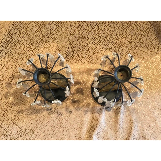 Mid 19th Century Mid 19th Century French Empire Metal Marble and Gilt Ormolu Eagle Crystal Luster Candle Holders - a Pair For Sale - Image 5 of 12