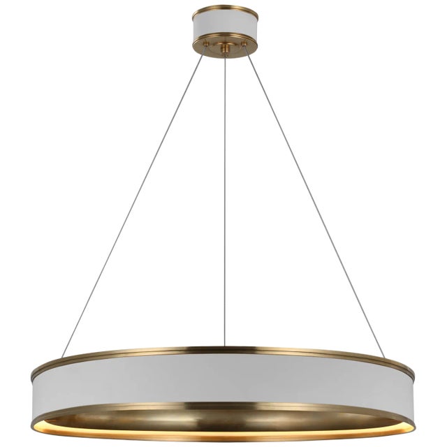 Modern Chapman & Myers for Visual Comfort Signature Connery 30" Ring Chandelier in Matte White & Antique-Burnished Brass For Sale - Image 3 of 6