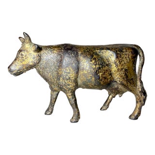 Antique 1920's Cast Iron Gold Cow Animal Still Coin Penny Bank – A.c. Williams For Sale