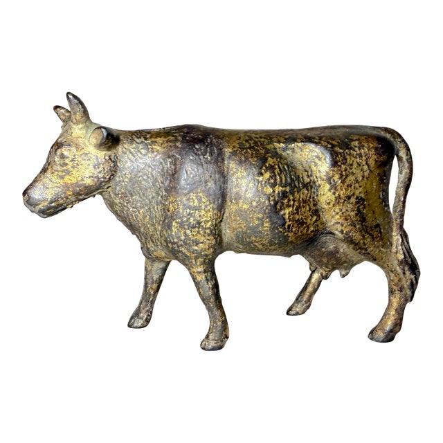 Antique 1920's Cast Iron Gold Cow Animal Still Coin Penny Bank – A.c. Williams For Sale