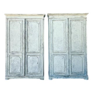 Vintage Monumental Patinated Belgian Armoire - A Pair For Sale