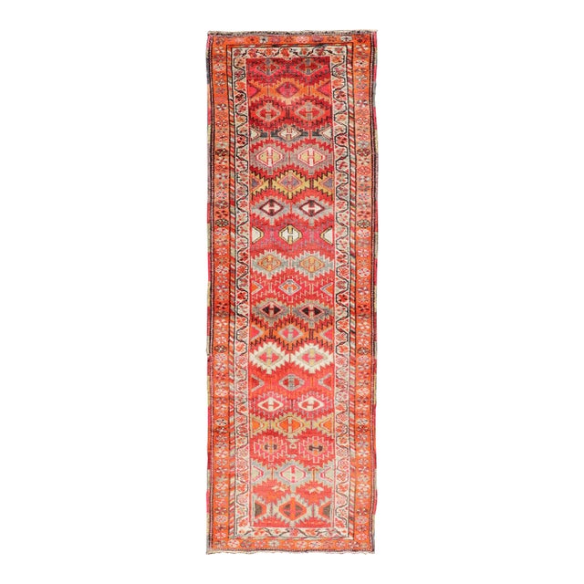 Vintage Turkish Runner With All-Over Diamond Kurdish Design in Multi-Colors 2'11 X 9'10 For Sale
