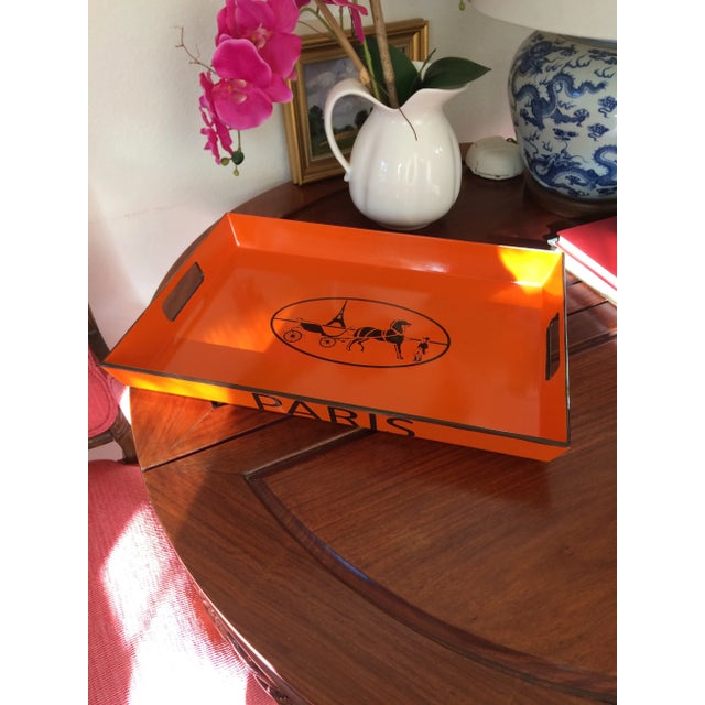 Orange Lacquered Hermes Inspired Bar Tray Chairish