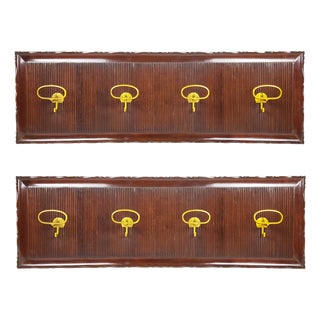 Italian Wooden and Golden Aluminum Wall Coat Racks from Fratelli Barni, 1950s, Set of 2 For Sale