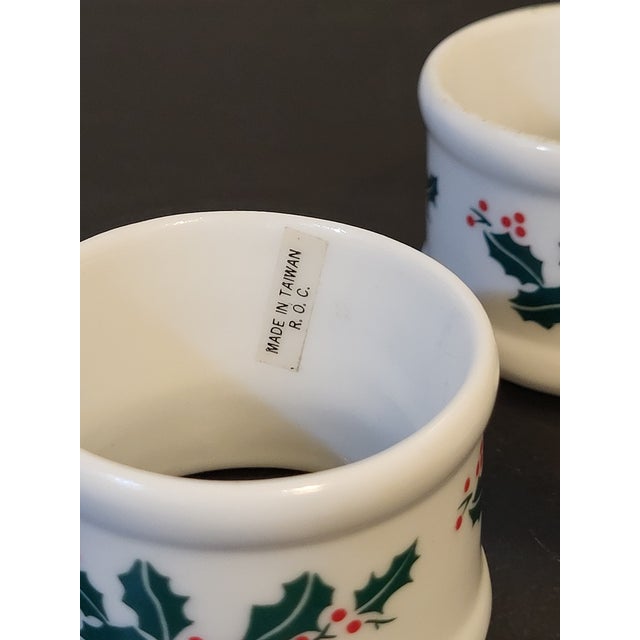 1970s Napkin Ring Holiday Holly Ribbon Set of 4 International Bone China Porcelain For Sale - Image 4 of 7