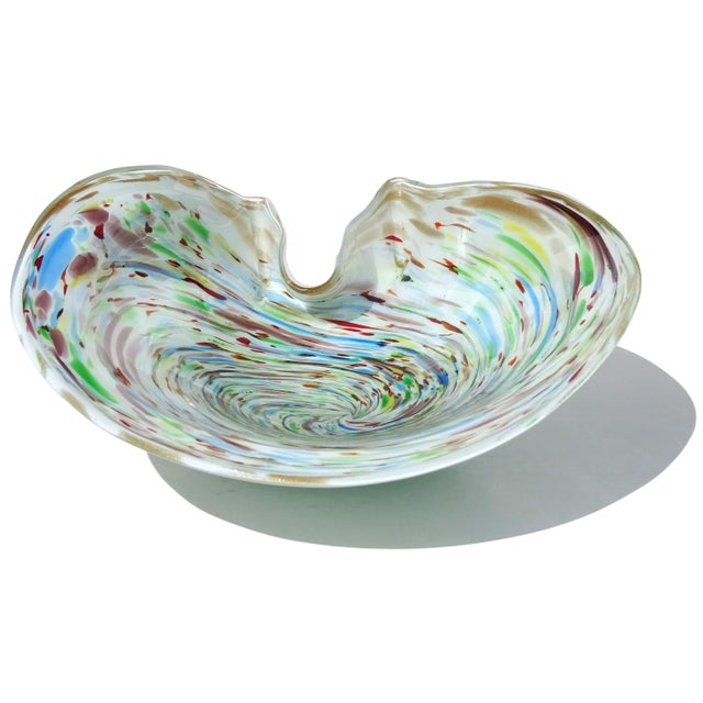 Late 20th Century Vintage Murano Rainbow Colors Swirl With Copper Aventurine Italian Art Glass Decorative Bowl For Sale - Image 5 of 7