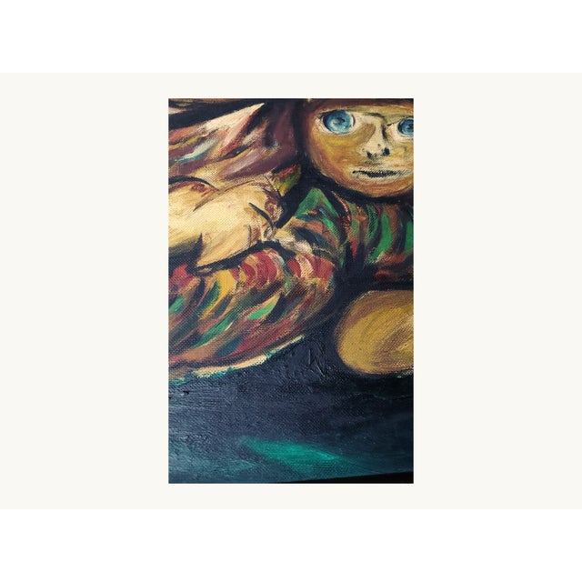 Mid-Century Modern Vintage Expressionist Oil Painting – Signed “Jim Davis” – Striking Figural Composition in Green Tones For Sale - Image 3 of 10
