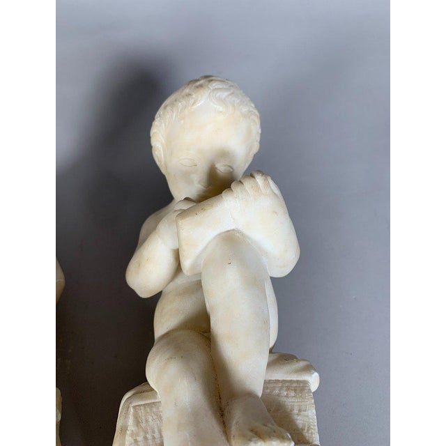 Two 19th Century Marble Sculptures: The Child Scribe and The Reader, After Lemire For Sale - Image 9 of 11